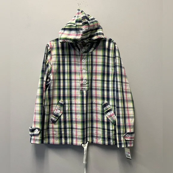 Merona Pastel Plaid Cotton Hooded Anorak Jacket —Women’s XXL (Fits L/XL) *READ* - Picture 2 of 12